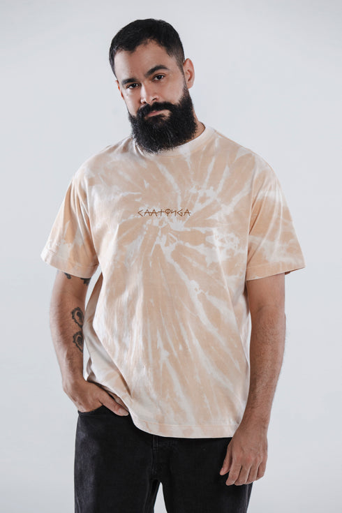 Camiseta Agroecológica Rupestre Tie-dye Açafrão - Fit Oversized