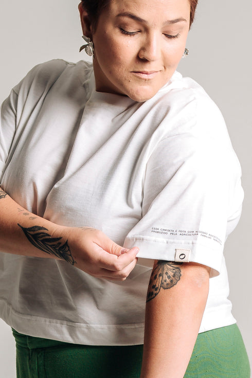 Camiseta Básica Agroecológica - Fit Cropped - Arroz Branco