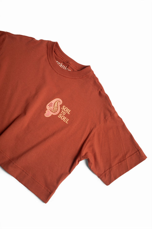 Camiseta Agroecológica Soil to Soul – Cor Laranja Batata Doce – Fit Cropped