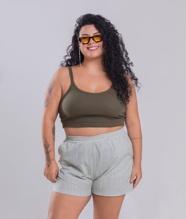 Top Canelado Básico Agroecológico - Cor Verde Couve