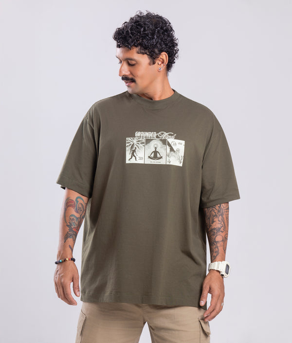 Camiseta Agroecológica Grounded Mind – Cor Verde Couve – Fit Oversized