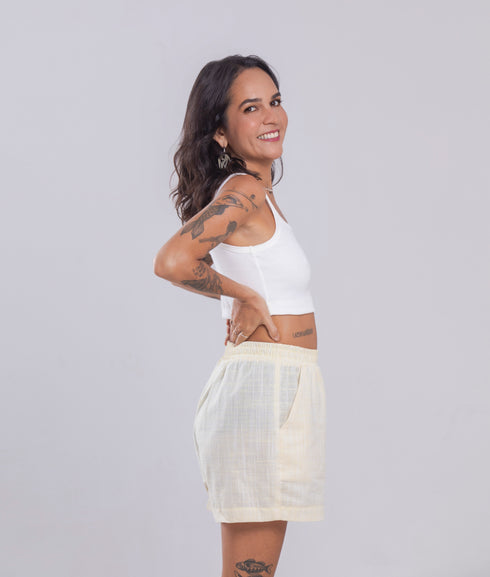 Top Canelado Básico Agroecológico - Cor Off White Arroz Branco