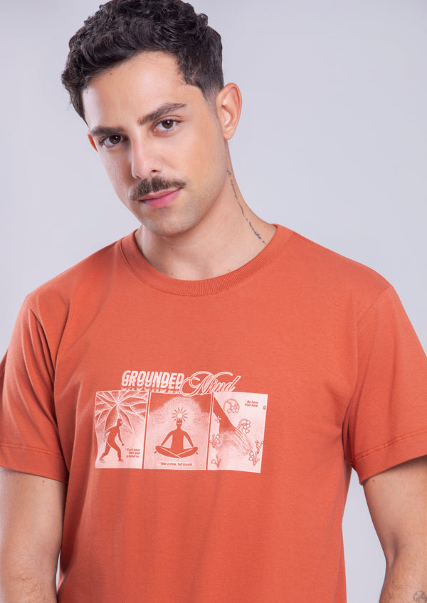 Camiseta Agroecológica Grounded Mind – Cor Laranja Batata Doce – Fit Regular