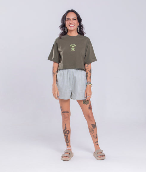 Camiseta Agroecológica Libre y Salvage – Cor Verde Couve – Fit Cropped