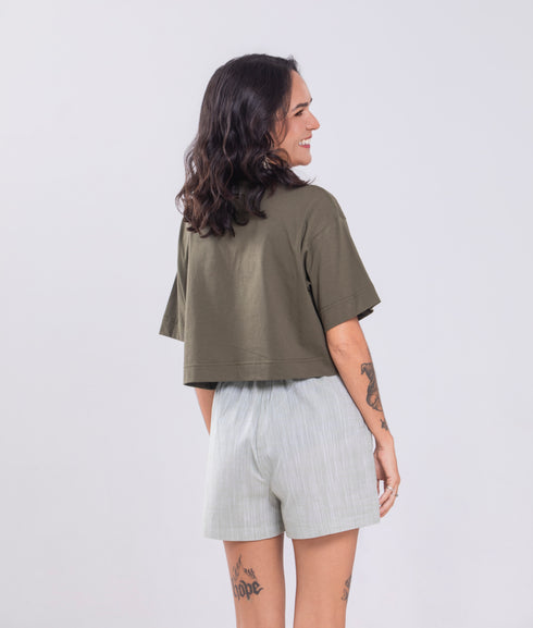 Camiseta Agroecológica Libre y Salvage – Cor Verde Couve – Fit Cropped