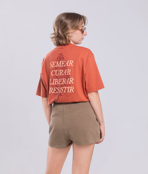 Camiseta Agroecológica Sativa – Cor Laranja Batata Doce – Fit Oversized